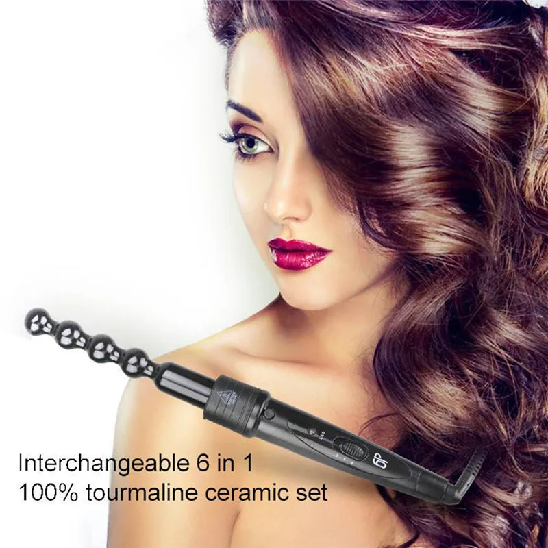 

6 In 1 Curling Ceramic Hair Straightener Iron Interchangeable Hair Curler waver LED display Curling Wand Styling Tools