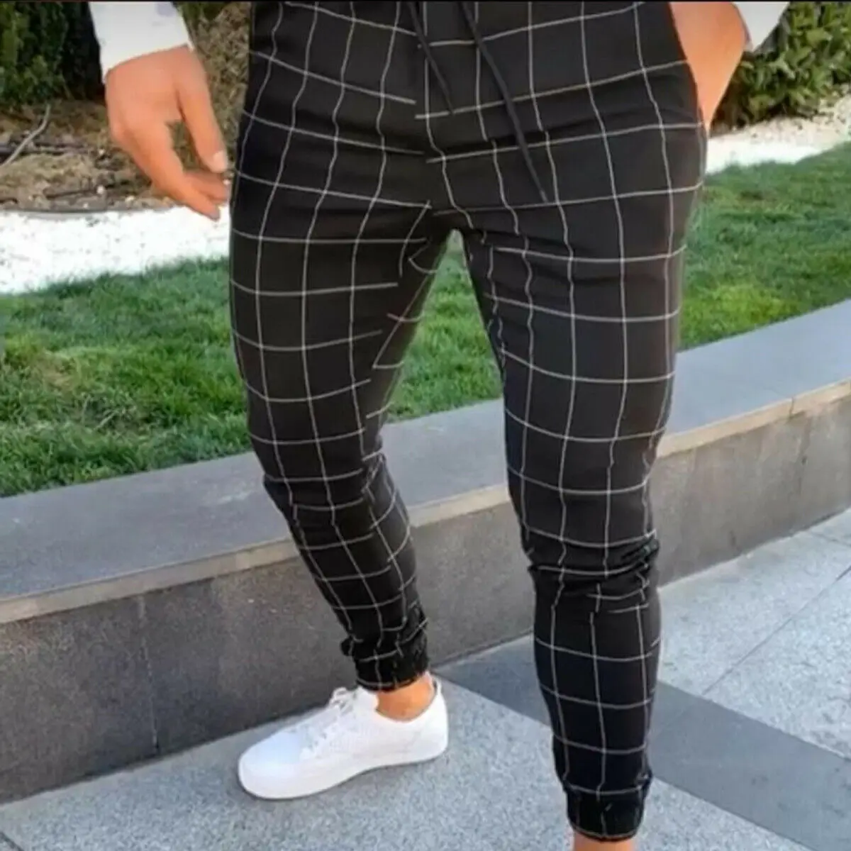 

2019 Brand New Fashion Men's Plaid Twill Jogger Pants Urban Hip Hop Harem Casual Trousers Slim
