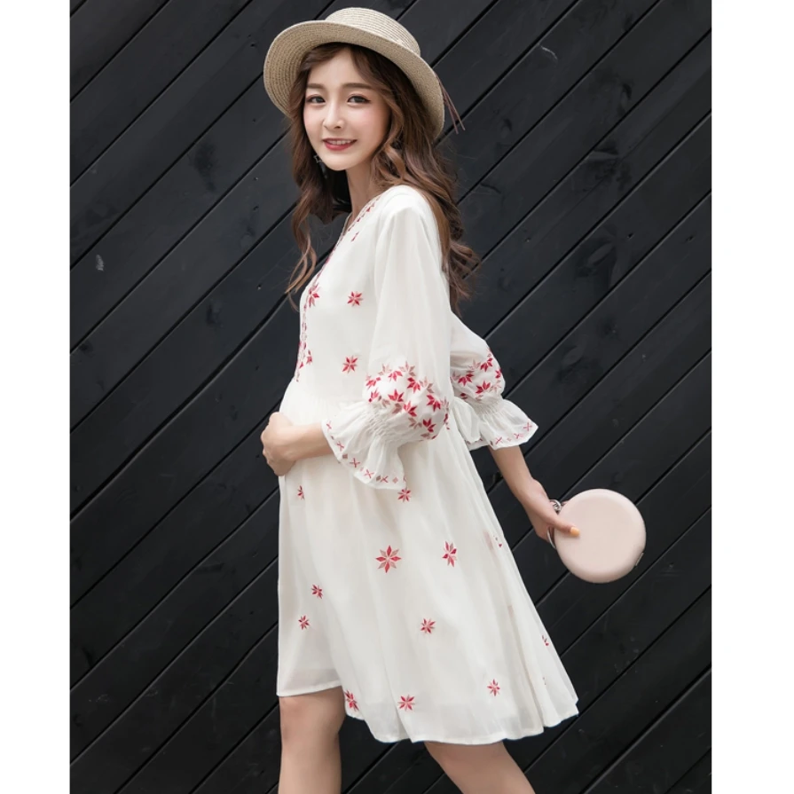2018 Elegant Summer Woman Dress Chiffon Cute Maternity Dresses Pregnancy Clothes Floral Print V-Neck Bow Ruffles Plus Size 2018 Elegant Summer Woman Dress Chiffon Cute Maternity Dresses Pregnancy Clothes Floral Print V-Neck Bow Ruffles Plus Size