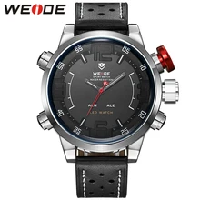 2016 WEIDE Marca de Fábrica Superior de Moda Para Hombre Relojes de Los Hombres de Cuero Reloj de Cuarzo Horas Analógico Digital LED Reloj de Pulsera Deportivo Militar relojes