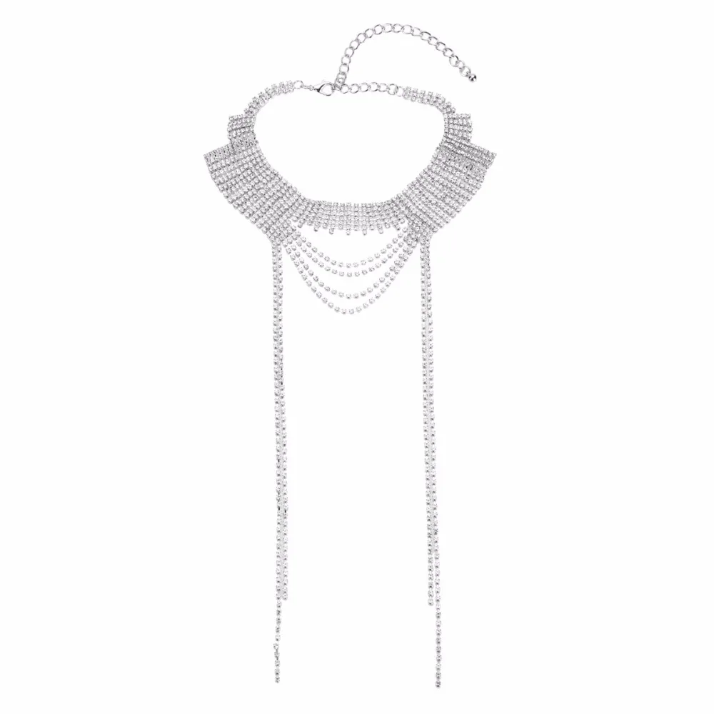 Qiaose Bling высокое качество горный хрусталь длинноцепочечный котел ожерелье для женщин модные ювелирные изделия себе Воротник Ожерелье