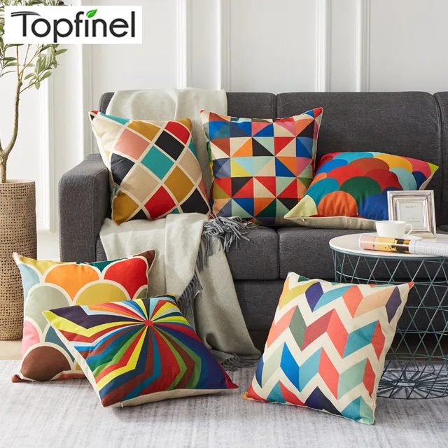 Colourful Geometric Decorative Throw Pillows Case Linen Cotton Colourful Geometric Decorative Throw Pillows Case Linen Cotton Cushion Cover Creative Home Decoration For Sofa Car