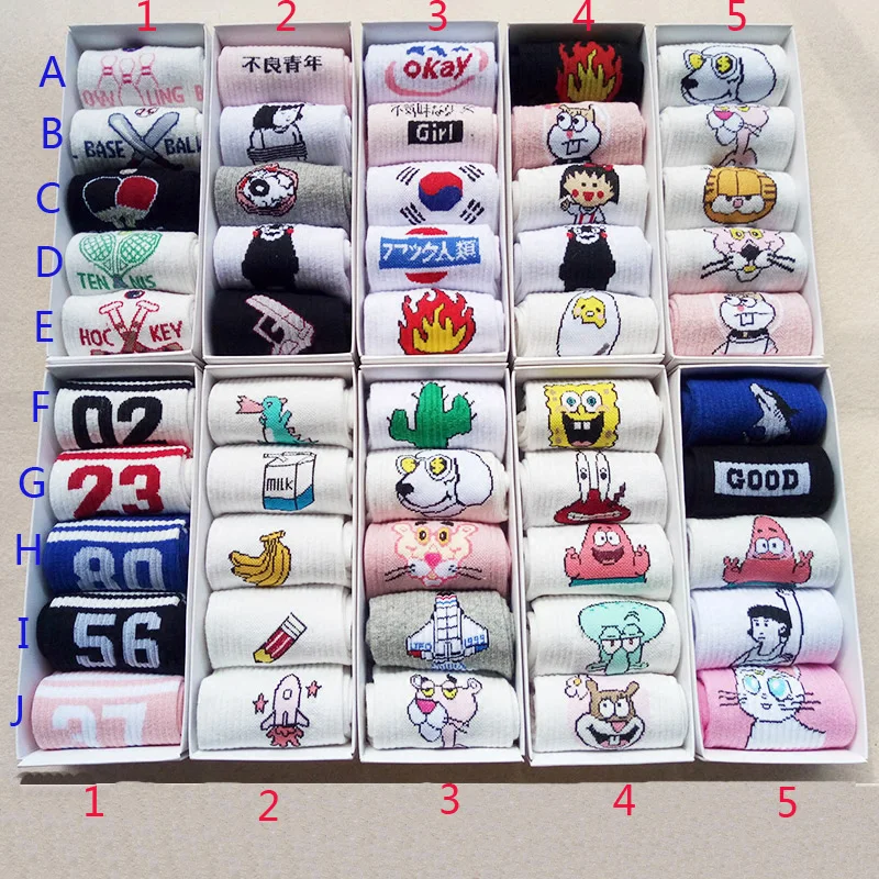 New Summer Cartoon Harajuku Kawaii Animals Cactus Letters stripe Cute socks for Women Cotton Funny Socks female Short Sox meias