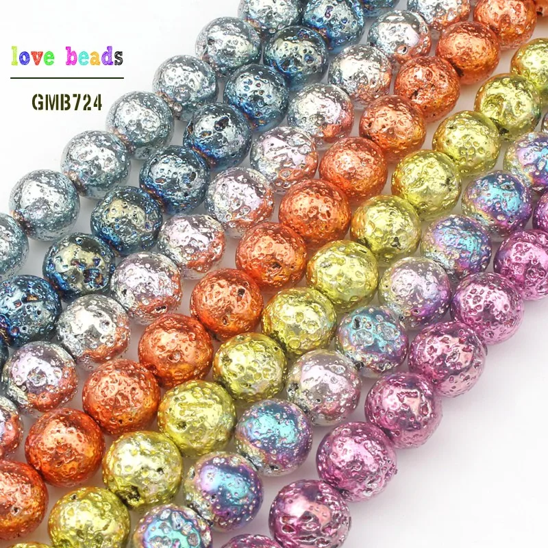 

New Second Generation Multicolor Lemon Lava Stone Round Hematite Beads for Jewelry Making DIY Beaded Bracelet 15'' 4/6/8/10mm