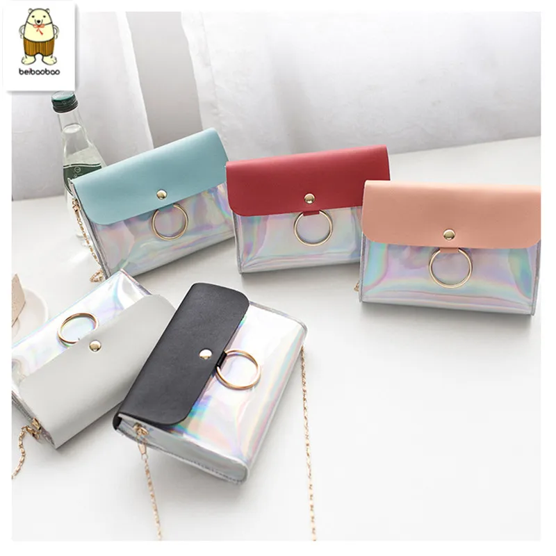 

Beibaobao Laser Square Pack Chain Slanting Handbag Single Shoulder Fashion Women's Bag Transparent Jelly Buckle Simplicity