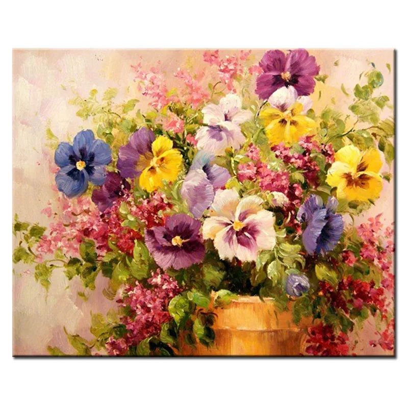 Diy painting by numbers hand painted canvas oil paintings colour flower in pot canvas living