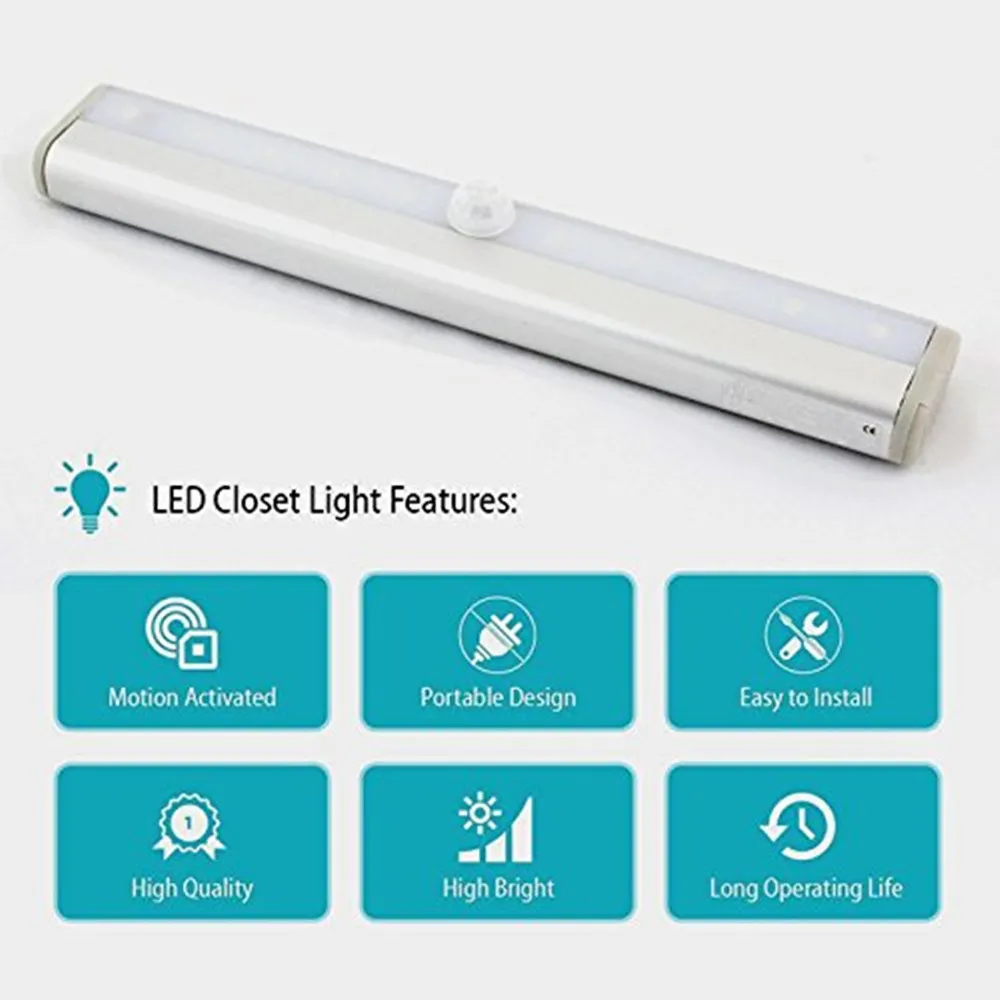 SuperNight PIR Motion Sensor LED Cabinet Light 10LEDs Paste Magnetic Wardrobe Cupboard Closet Kitchen Study Wall LED Night Light (5)