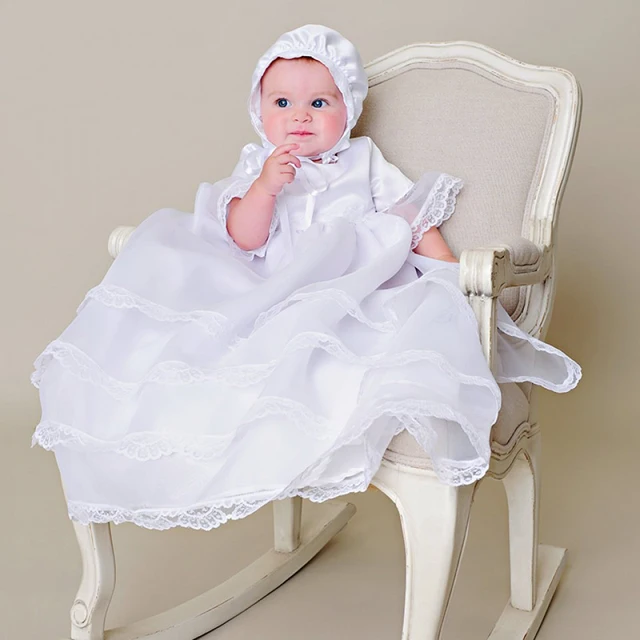 Cheap Stunning Infantile Costume Lace Layer Hem Empire Waistline Baby Boy Girl Silk Robe Bapteme Newborn Heirloom Christening Gowns 1Y