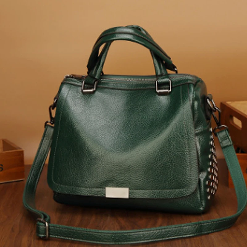 Tinkin винтажная женская сумка на плечо с заклепками, Женская Повседневная сумка из искусственной кожи, Женская Ретро сумка через плечо для покупок, универсальная женская сумка Tassen - Цвет: green
