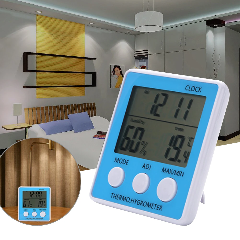 Digital LCD Humidity Meter Hygrometer Thermometer Clock Indoor Outdoor