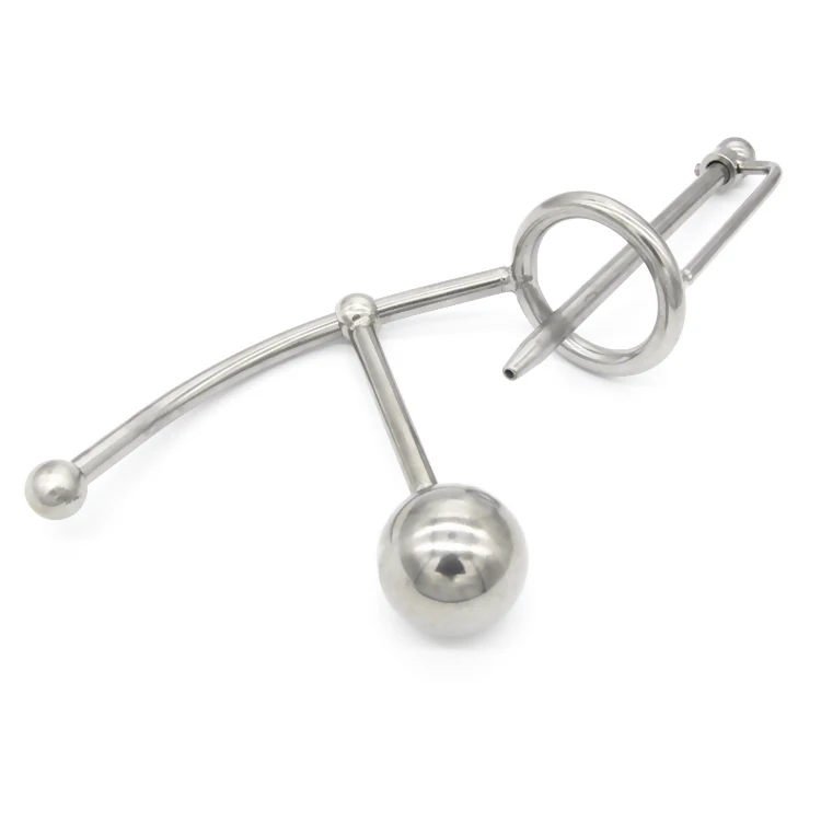 New!Stainless Steel Male Chastity Device with Catheter and Anal Plug,Cock Cage,Penis Ring,Penis Lock,Cock Ring,Adult Game