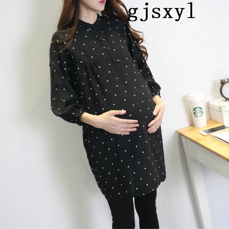 

Real Time 2018 Spring Pattern Fat Mm Will Code Maternity Dress Fashion Wave Point Mianma Li Lead Pregnant Woman Dress