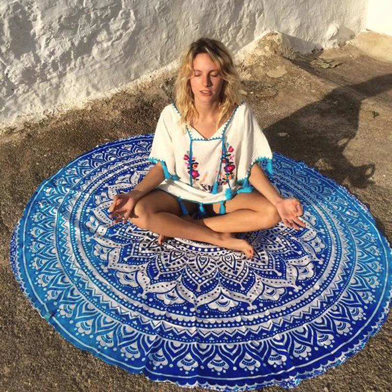 

Ethic Beach Yoga Blacket Round Cotton Indian Mandala Tapestry Boho Yaga Mat Beach Home Decor