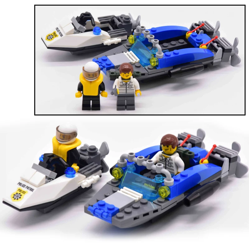 legoing City Mini Police Figure Motorcycle Vehicle Traffic Helicopter Prisoner Car Boat Building Blocks Bricks Toys For Children