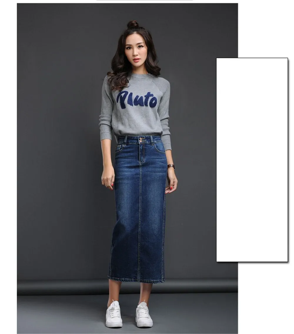 

Black High Waist Denim Split Skirt Fashion Spring Women Blue Classic Vintage Skinny Female Pencil Bodycon Skirts