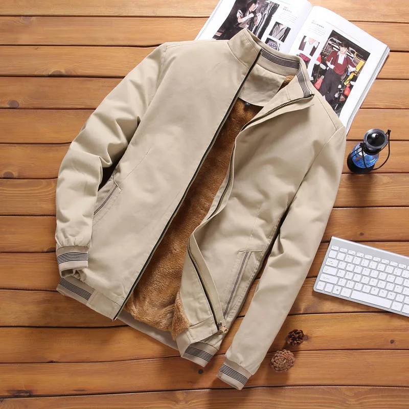 Covrlge мужская куртка, Мужская Осенняя теплая куртка с манжетами, комфортное мужское толстое пальто, Азиатский Размер 4XL MWJ145 - Цвет: Khaki