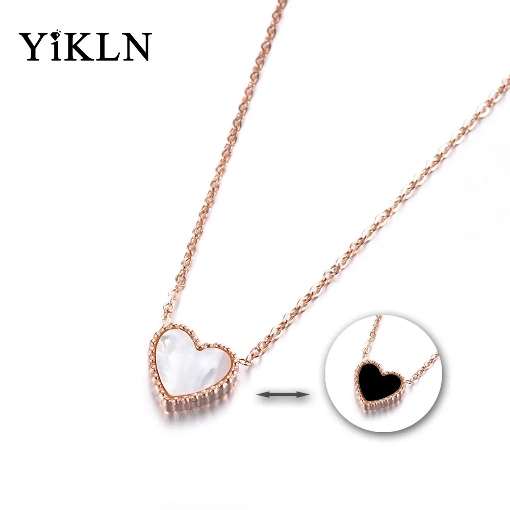 

YiKLN White/Black Shell Heart Chain & Link Necklaces Jewelry Titanium Steel Chokers Necklace For Women Girls Collier YN18018