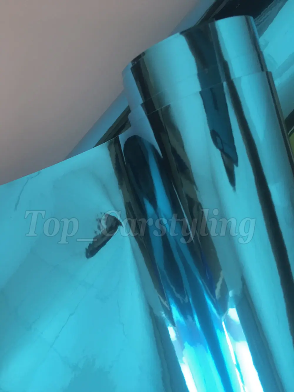 Light blue stretchable chrome mirror flexible hexis chrome wrap foil gloss (7)
