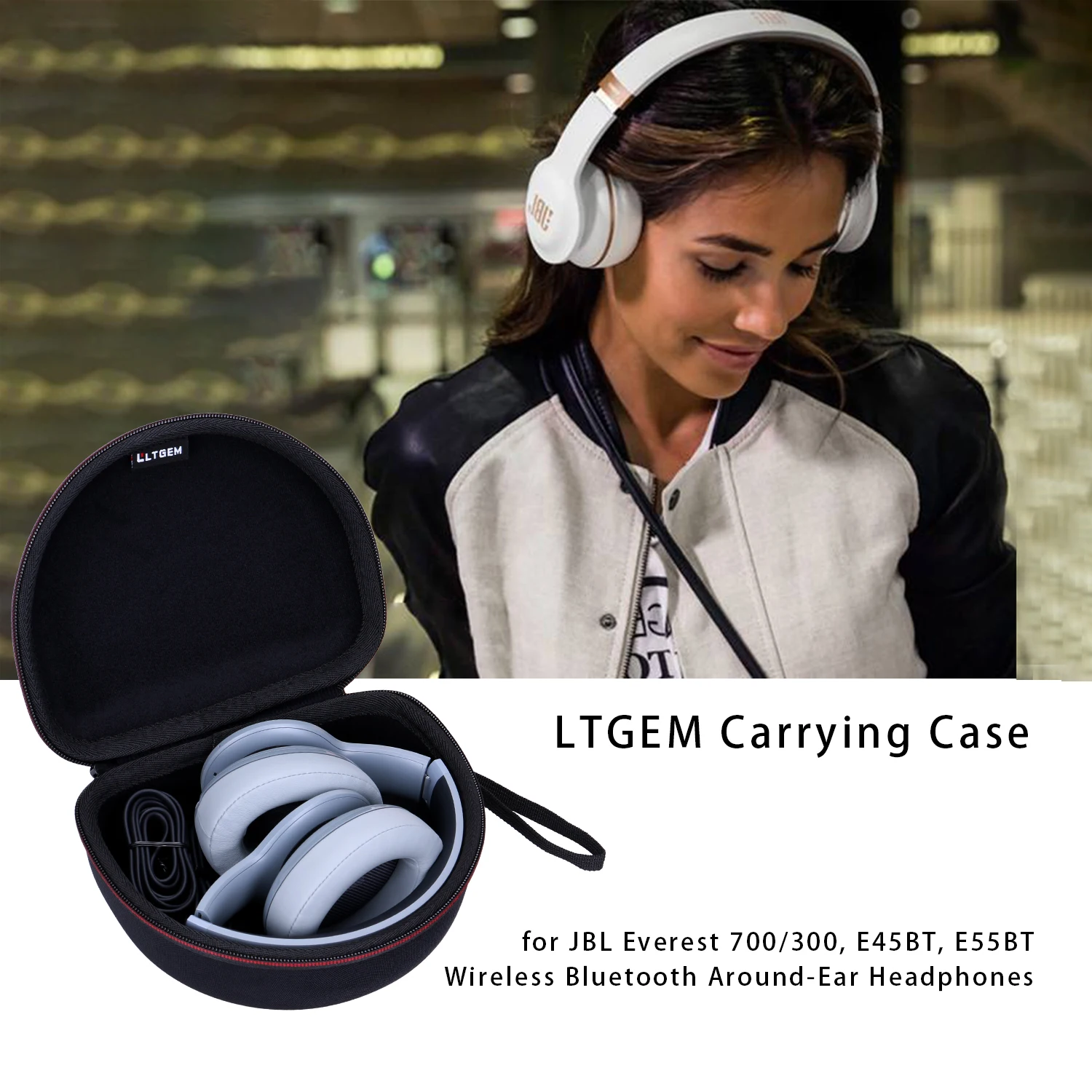 LTGEM EVA Waterproof Shockproof Carrying Case For JBL Everest 700/300,E45BT,E55BT Wireless Bluetooth Around-Ear Headphone