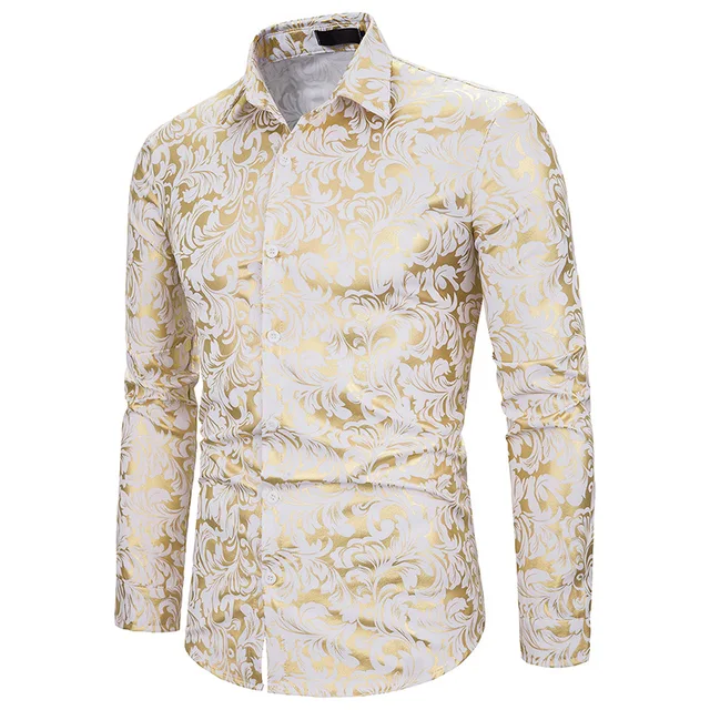 Nowy złoty brązujący Camisa społecznej koszule męskie Nowy złoty brązujący Camisa społecznej koszule męskie