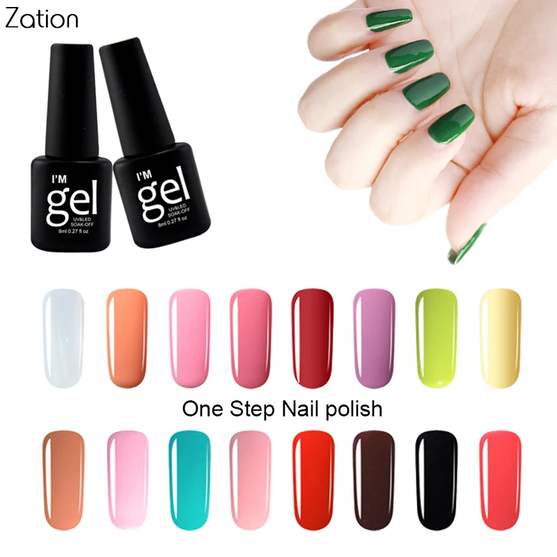 Zation One Step 3 in 1 Hybrid Varnishes Semi Permanent Soak Off Nail Polish Easy to Remove Gel Lacquer Top Base Coat UV | Красота и