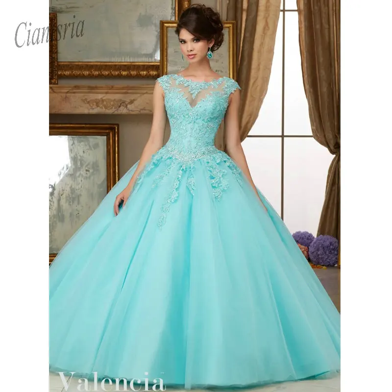

2019 Light Blue Quinceanera Dresses Sweet 16 Ball Gowns Beaded Lace Appliques Vestidos De 15 Anos Debutante Prom Party Gown