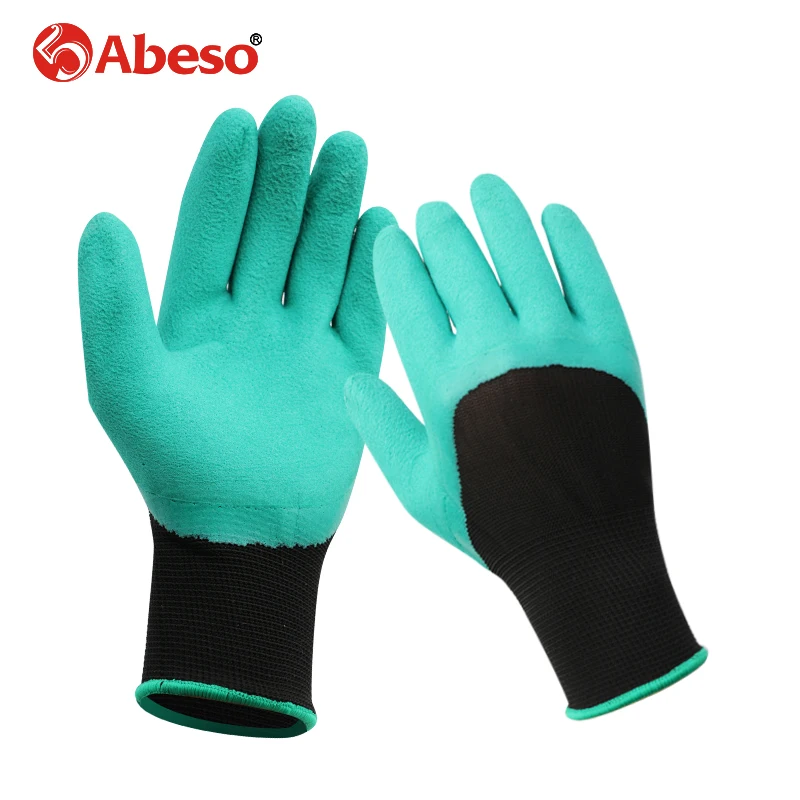 

1 Pair Foamed Wrinkle Glue Safety Glove Hand Protection Cut-Resistant Durable Black Core Green Rubber Breathable Working Glove