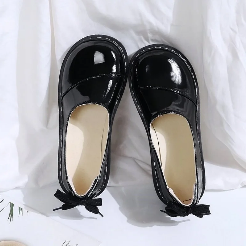 

Retro College Women oxfords Flats Platform shoes Patent Leather Slip-on Sweet Creeper black Brogue Loafers small doll shoes