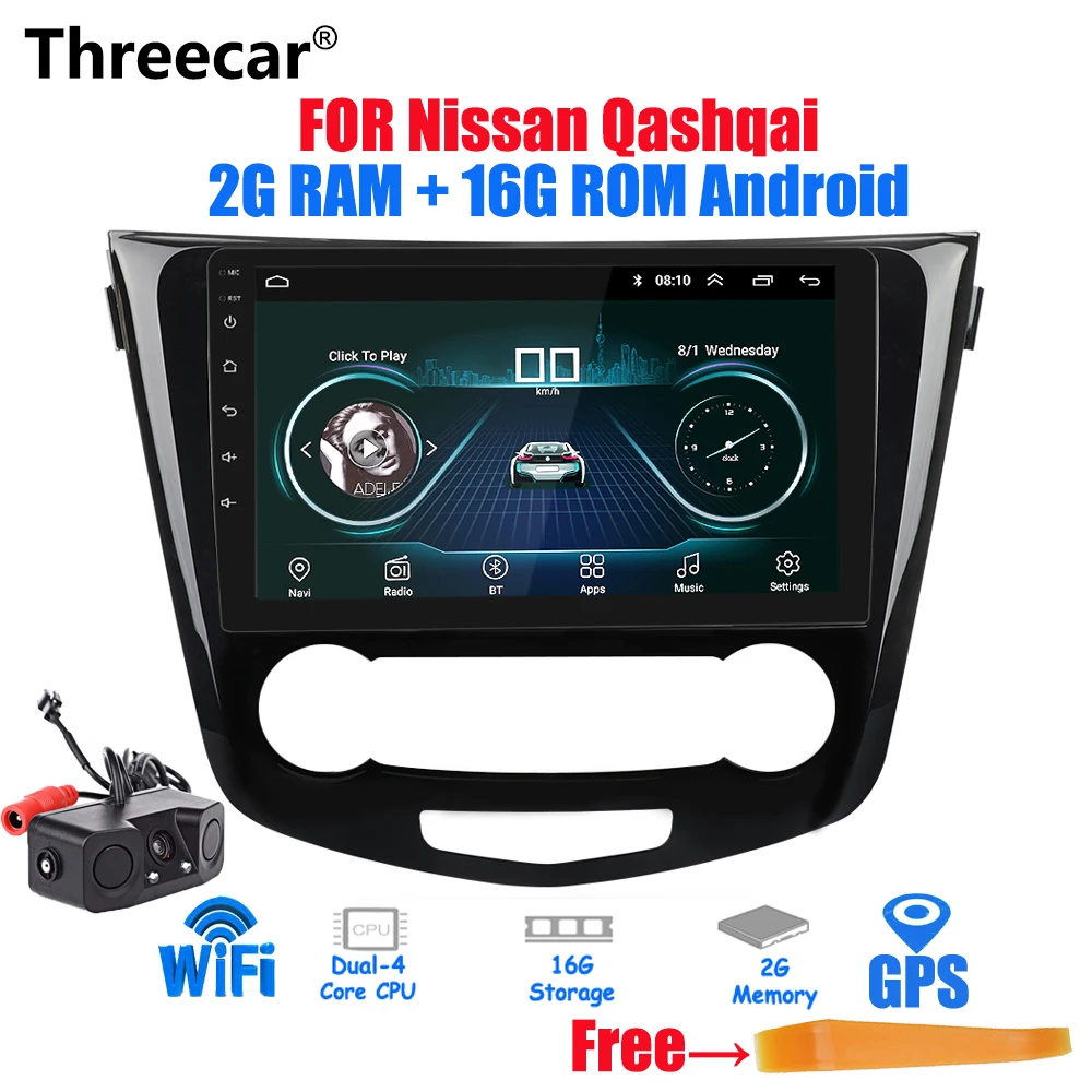 

10.2" Android 8.1 Threecar 2 din Car Radio GPS Navigation Multimedia Player 2G(RAM) for Nissan Qashqai 2014 -2017 wifi Stereo