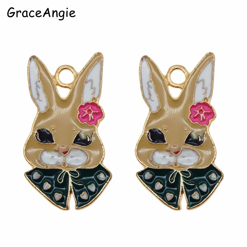 

2pcs drop oil animal rabbit tag for Earring Jewelry DIY Accessories Pendant cute Kawaii Enamel Rabbit Bunny Animal Charms