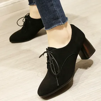 

YMECHIC Casual Chunky Block Heel Ladies Shoes with Heels Spring Kid Suede Lacing Cross Tied Gladiator Women Pumps Shoes Big Size