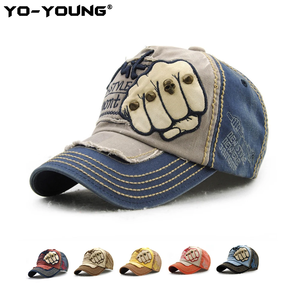 

Yo-Young Unisex Baseball Cap Vintage Snapback Baseball Caps Hats NEW STYLE Fist Embroidery Patched Hats For Men Women Adjustable