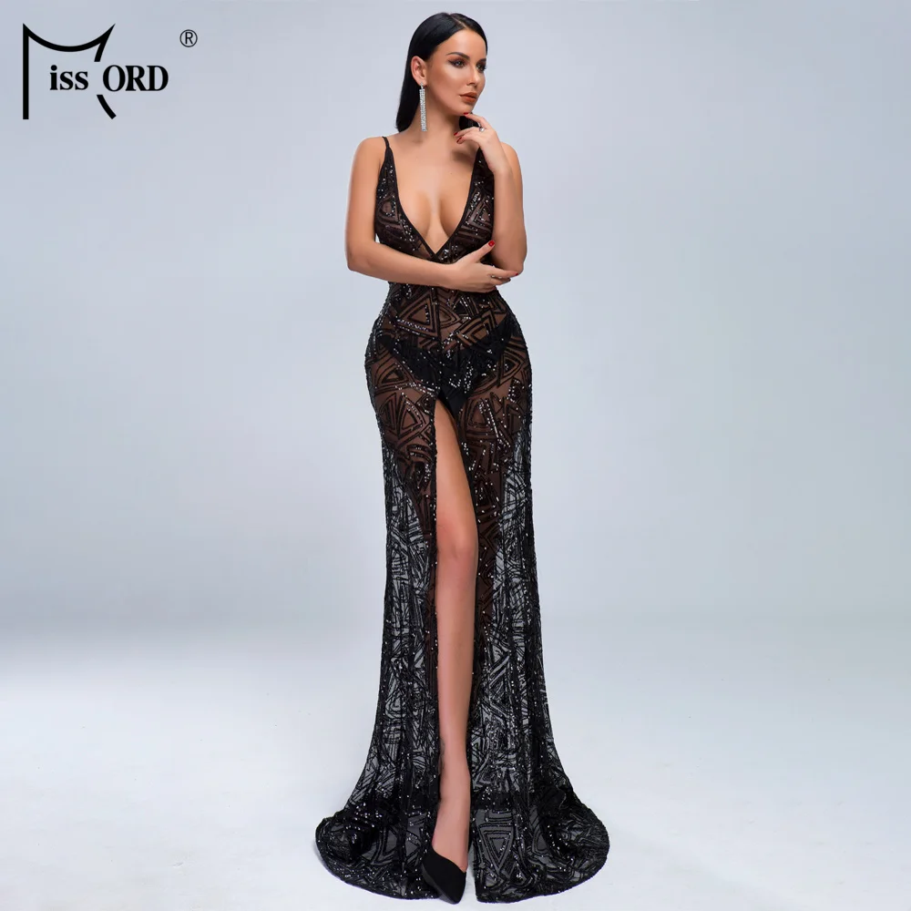 Missord 2019 сексуальное вечернее платье с v-образным вырезом и разрезом Пляжное