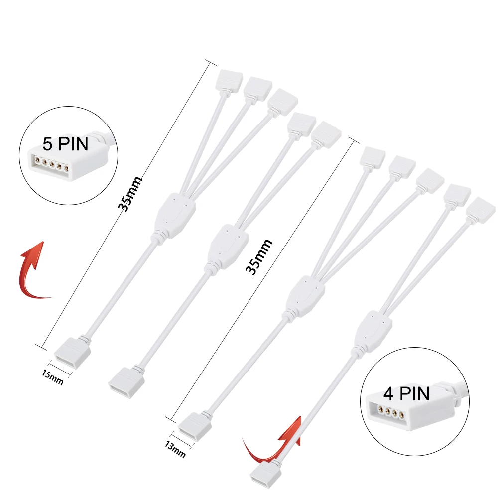 

4 Pin 5 Pin Wire Connector 1 to 2 1 to 3 1 TO 10 Female to Female Splitter Connector Extension Cable for RGB RGBW/WW LED Strip