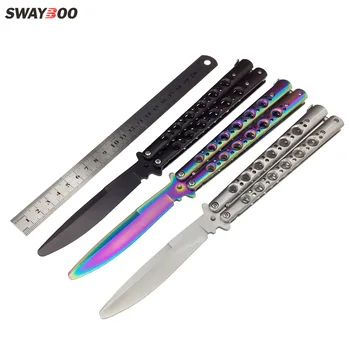 

Swayboo Rianbow fade 440C Stainless Steel Training Knife fashionable knife butterfly black no edge dull tool cosplay knife