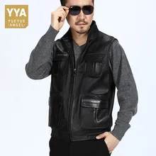 Британский мужской повседневный наружный жилет с несколькими карманами, роскошный мотоциклетный кожаный жилет, мужские свободные ветрозащитные куртки 4XL