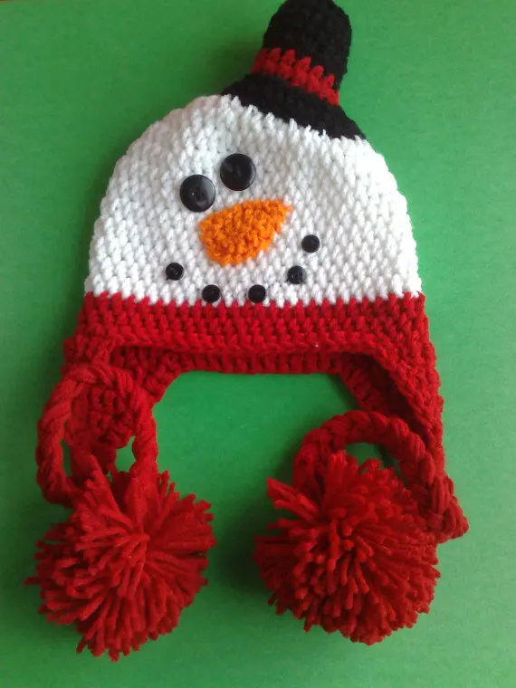 

free shipping,Adorable red Snowman Baby Hat Handmade Children Ear Flap Beanies Cap Toddler Crochet Hats