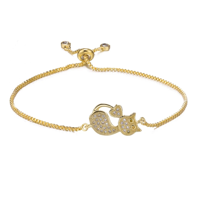 Новые модные очаровательные браслеты с котенком котом, изысканные регулируемые цепочки для девочек, браслеты для детей, подарок на день матери, ювелирные изделия - Окраска металла: Gold