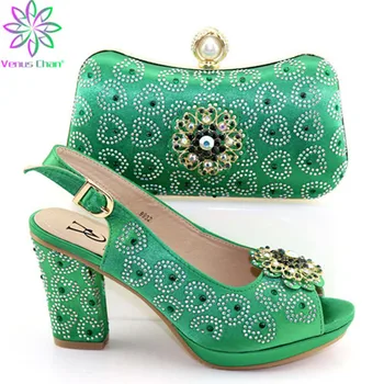 

Italian Shoes With Matching Bags Set Italy African Women's Party Shoes and Bag Sets green Color Women shoes