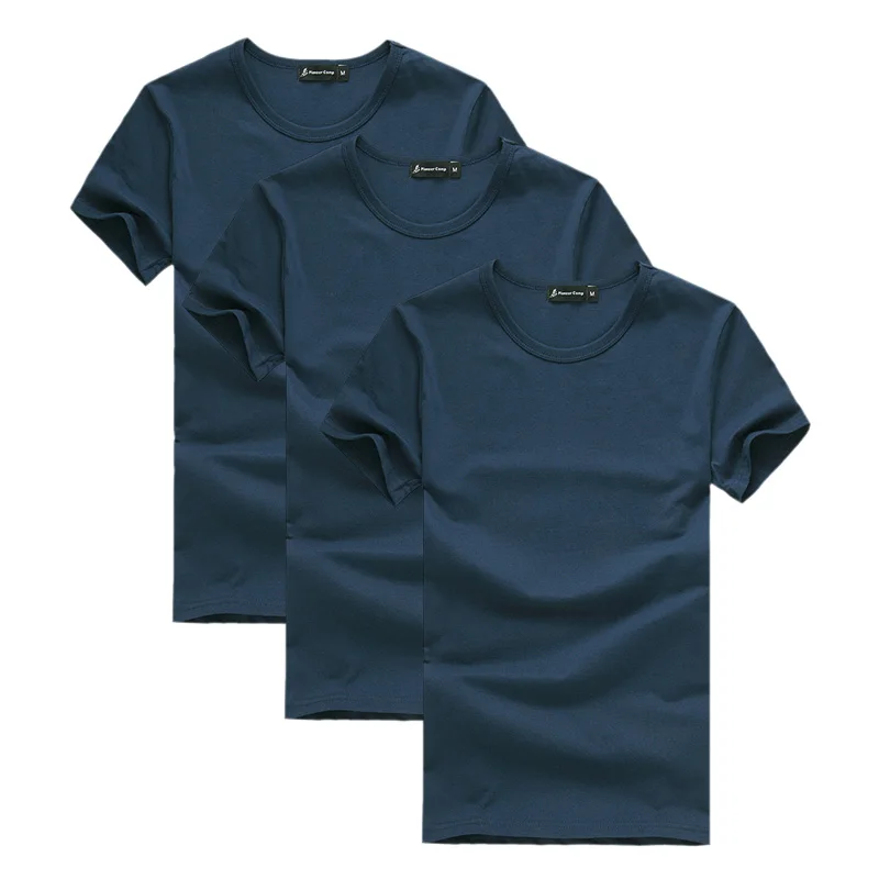 Пионерский лагерь, набор из 3 рекламных футболок с коротким рукавом, Мужская брендовая одежда, летняя Однотонная футболка, мужские повседневные футболки - Цвет: Тёмно-синий