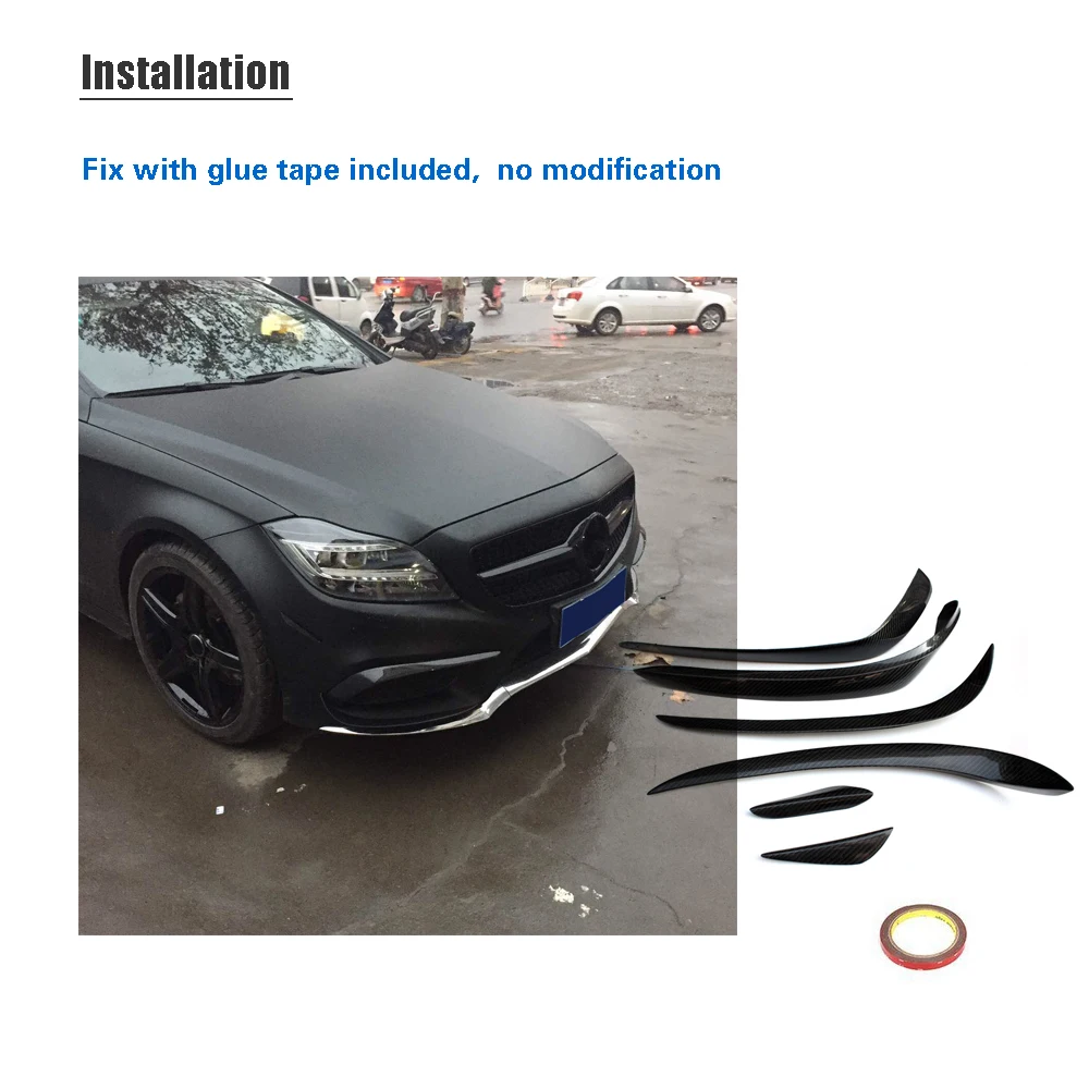 Передние разветвители для губ CLS W218 6 шт. черный углеродный Benz Class CLS350 CLS400 сплиттер