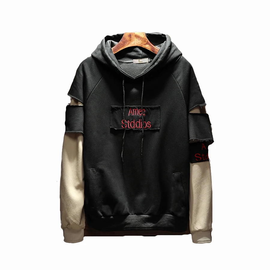 Fake Two Pieces Men Hoodie Sweatshirts Hoodies Patchwork Hip Hop Sweatshirt Harajuku Oversized Street Wear Korean Mens Clothing