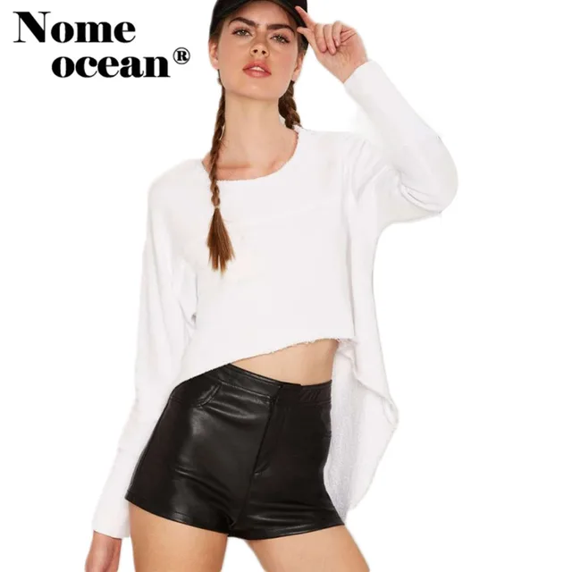 Bas,haut Swing Balayage Femmes T,shirts 2017 Automne Crop Top Solide Couleur Blanc