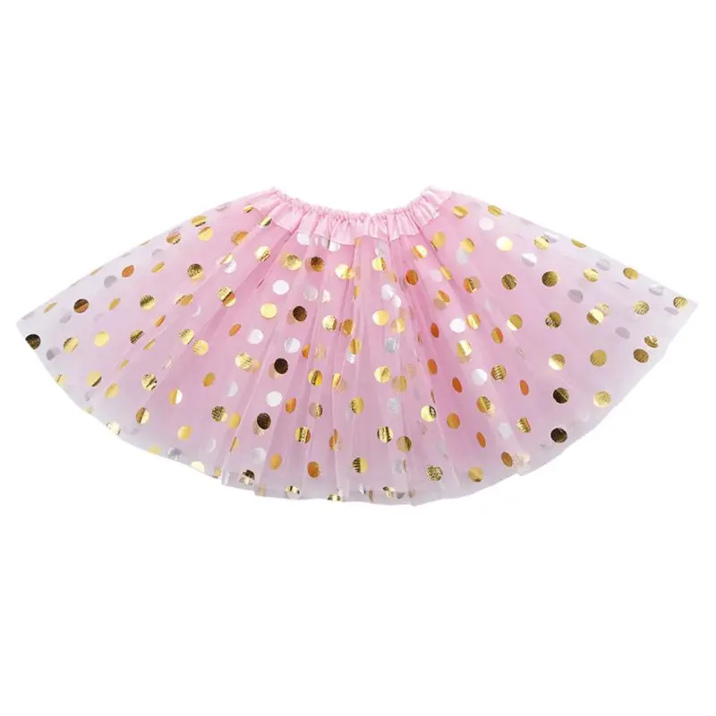 Многослойная плиссированная юбка-пачка для маленьких девочек однотонный Блестящий балетный костюм в Золотой горошек с блестками - Цвет: PK