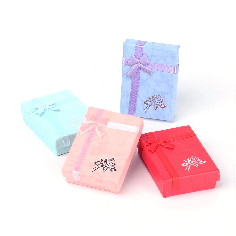 

Cardboard Pendant Necklaces Boxes, with Bowknot, for Necklaces and Pendants, Rectangle, Mixed Color, about 50mm wide