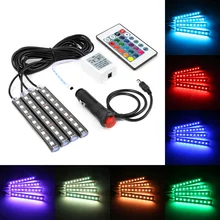 Подсветка салона авто Isincer автомобиль RGB Светодиодные ленты 4*9 шт. SMD 5050 10 Вт салона Декоративные атмосфере полосы Авто путь пол свет Дистанционное управление