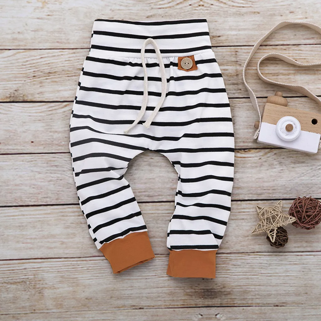 Autumn Winter Hot Newborn Baby Boy Girl Feather T shirt Tops Striped Pants Clothes Outfits Set Dropshipping Baby Clothes