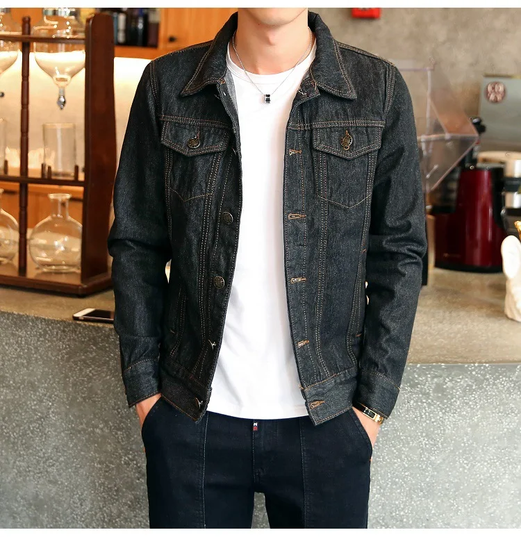 Solid Casual Slim Mens Denim Jacket Bomber Jacket Men High Quality