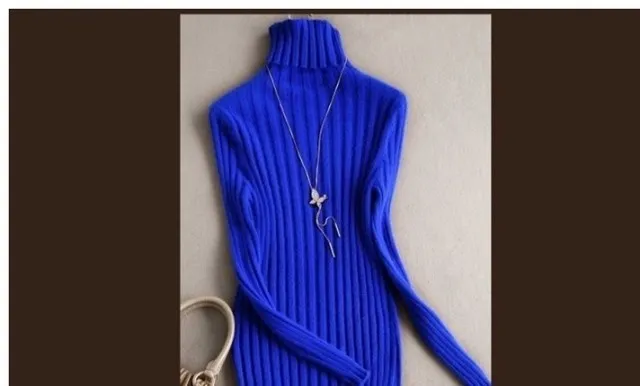Женский свитер из вельвета с отделкой под куницу, норковый свитер, водолазка, короткий, тонкий, средней длины, дизайн, базовый, вязаный, термо кашемировые, женский зимний свитер - Цвет: Gemstone Blue