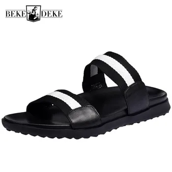 

Personalized Beach Slippers Men Fashion Outdoor Summer Non-slip Flat Sandals 100% Real Leather Comfortable Open Toe Sandals